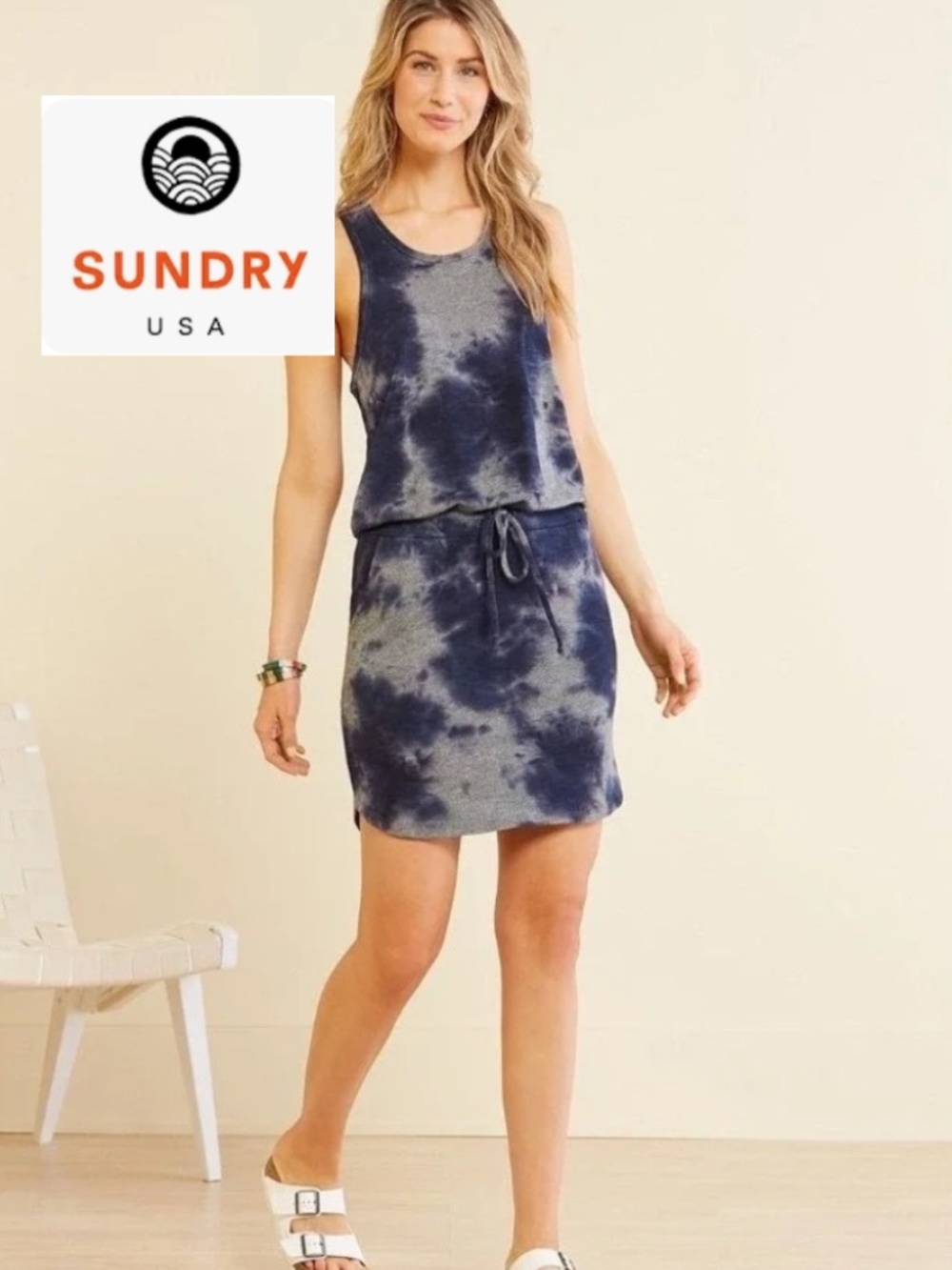 SUNDRY Blue/grey tie dye racer back tank sundress, 1 (S), GD1294 - Picture 1 of 5